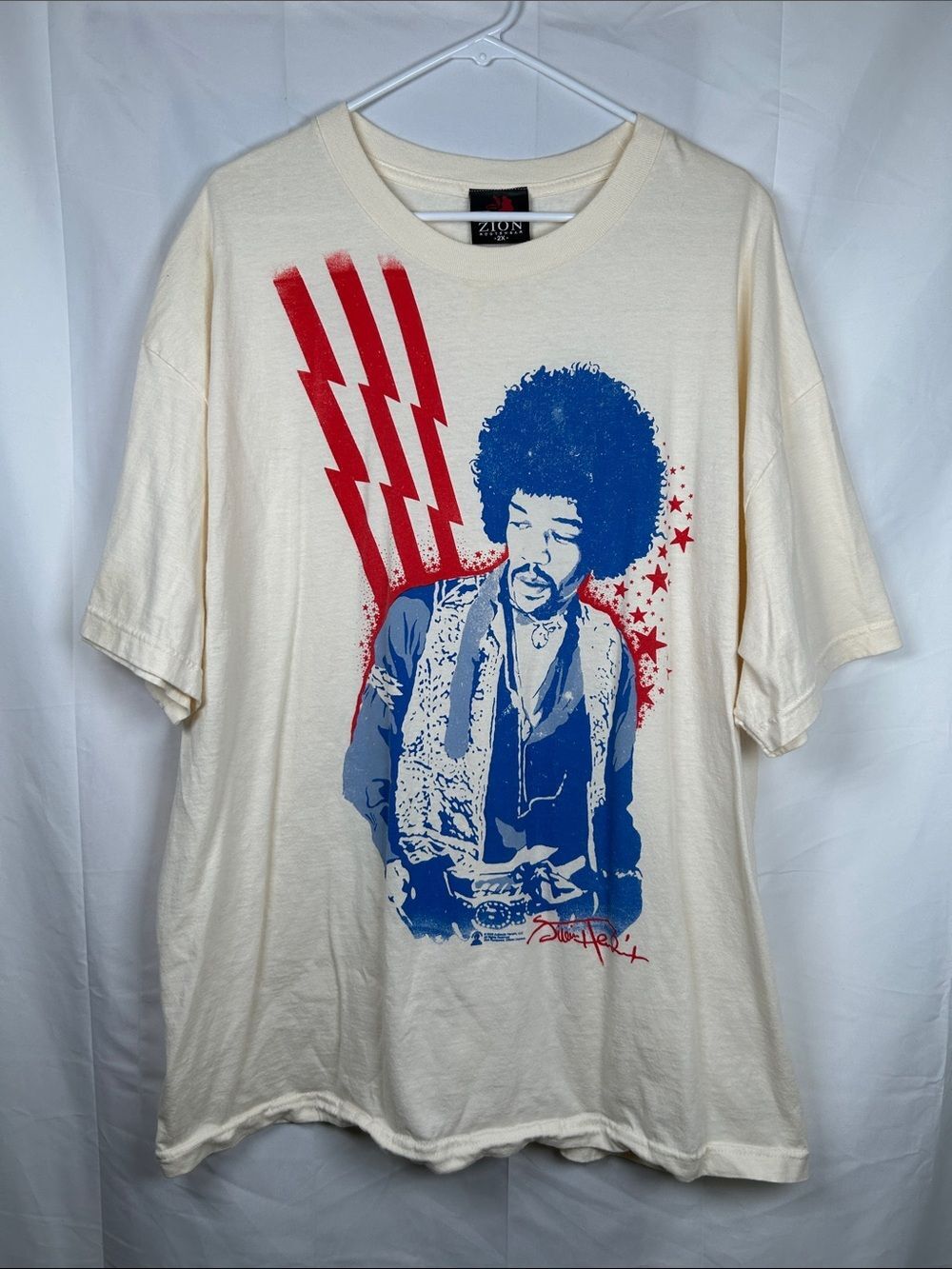 Zion Rootswear Jimi Hendrix Stars Lightning T-Shirt Men’s 2X Yellow Y2K